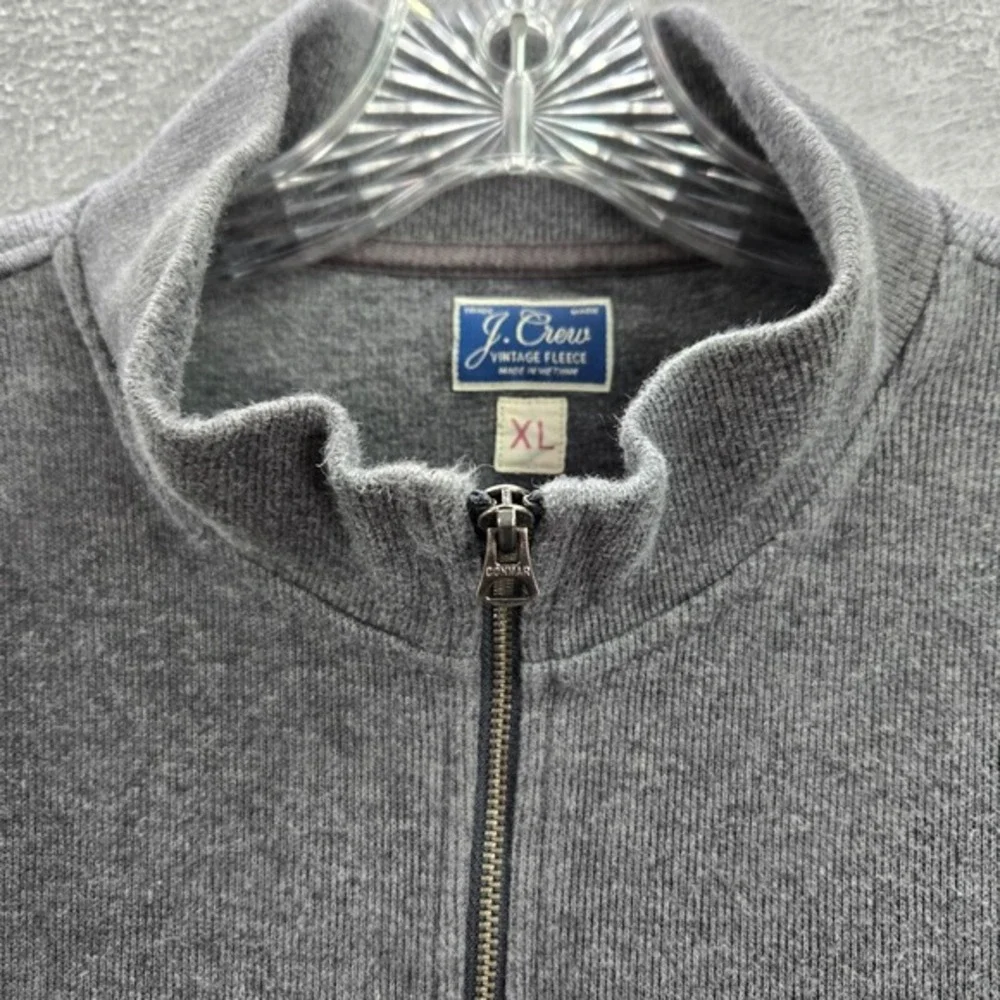 VINTAGE J Crew Men‎ Sweatshirt XL Gray Fleece Pockets 1/4 Zip Long Sleeve Y2K